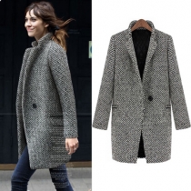 British Style Houndstooth Warm Woolen Coat