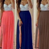 Sexy Starpless Slit Hem Contrast Color Dress
