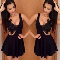 Sexy Lace Crochet Spliced High Waist Dress