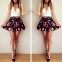 Sexy Deep V-neck Sleeveless Floral Print Dress