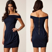 Sexy Off-shoulder Slash Neck Solid Color Slim Fit Dress