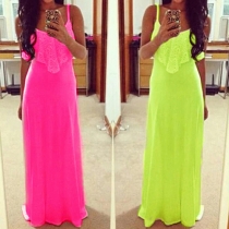 Fashion Lace Spliced Solid Color Sling Maxi Dress
