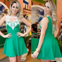 Sexy Backless Hollow Out Crochet Lace Spliced Dress