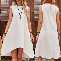 Fashion Solid Color Sleeveless Round Neck Irregular Hem Dress