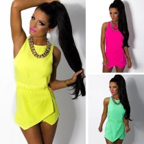Fashion Solid Color Sleeveless Irregular Hem Jumpsuits