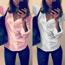Fashion V-neck Solid Color Long Sleeve Slim Fit Blouse