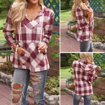 Fashion New Hooded Plaid Women Long Sleeve Top