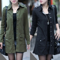 OL Style Solid Color Long Sleeve Single-breasted Slim Fit Trench Coat
