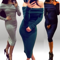 Sexy Slash Neck Off-shoulder Long Sleeve Slim Fit Party Dress