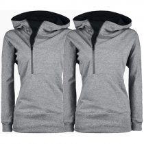 Fashion Solid Color Long Sleeve Zipper Hoodies