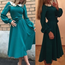 Sweet Doll Collar Lantern Sleeve High Waist Slim Fit Dress
