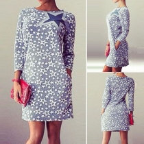Fashion 3/4 Sleeve Round Neck Slim Fit Printed Dress