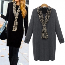 Fashion Solid Color Long Sleeve Round Neck Oversized Dress