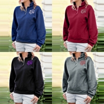 Fashion Solid Color Long Sleeve Stand Collar Loose Sweatshirt