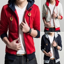 Fashion Contrast Color Long Sleeve Hooded Men's Sweatshirt