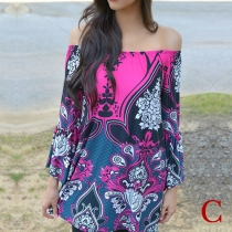 Bohemian Style Slash Neck Printed Beach Dress