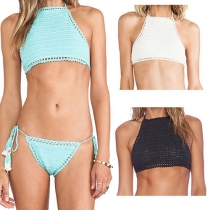 Retro Virkad Halter Bikinitopp