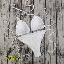 Sexig Enfärgad Virkad Bikini Set