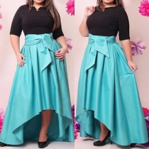 Fashion Belted V-Neck 3/4 Sleeves Spliced Irregular Maxi Dress