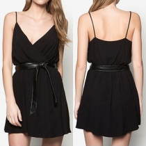 Sexy V-Neck Sleeveless Solid Color Cami Mini Dress