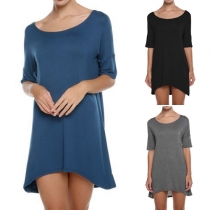Fashion Dolman-Sleeves Scoop Neck High-Low Hem Dress