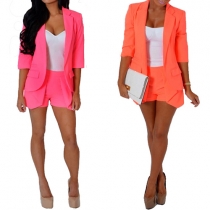 Fanshion Solid Color 3/4-Sleeved Single-Hook Blazer