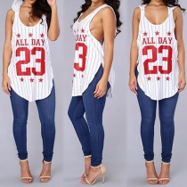 Fashion Print Hooded Cutout Strip Sleeveless Scoop-Neck Dress