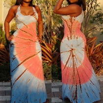 Fashion Tie-Dye Scoop Neck Sleeveless Maxi Dress