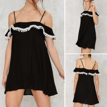 Fashion Open-Shoulder Crochet-Hem Flounce Cami Dress