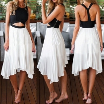 Sexy Two-Tone Cutout Y-Back High-Low Hem Sleeveless Midi Dress