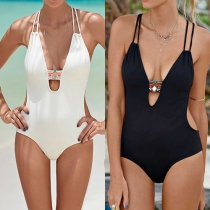 Sexy Print-Paneled Halter Monokini