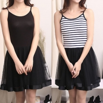 Casual Solid Color Gauze Hem Round Neck Sling Dress