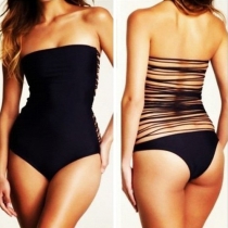 Sexy Solid Color Off Shoulder Cut-out Back One-piece Bikini Swimsuit