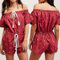 Fashion Style Dots Off Shoulder Drawstring Romper