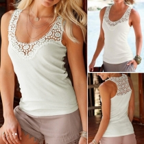 Fashion Hollow Out Lace Spliced Solid Color Tank Tops