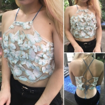 Sexy Backless Embroidered Butterfly Cami Tops