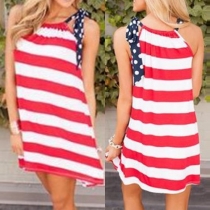 Casual Style Round Neck Sling Striped Dress
