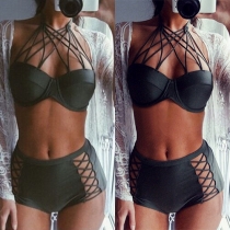 Sexy High Waist Crossover Halter Bikini Set