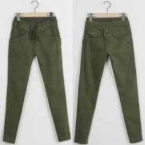 Casual Style Solid Color Elastic Waist Harem Pants
