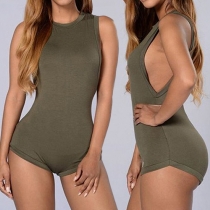 Fashion Solid Color Sleeveless Round Neck Bodysuit
