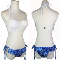 Sexy White Bra + Printed Briefs Bikini Set