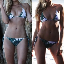 Sexy Palm Leaf Printed Halter Bikini Set