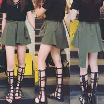 Fashion Solid Color Lace-up High Waist Skort