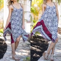 Fresh Style Irregular Hem Printed Sling Dress