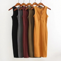 Sexy Deep V-neck Slit Hem Sleeveless Sheath Dress