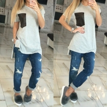 Fashion Short Sleeve Round Neck High-low Hem T-shirt