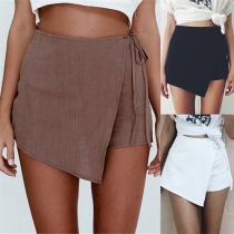 Fashion Solid Color Irregular Hem Skort