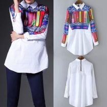 Fashion Printed Long Sleeve POLO Collar Shirt