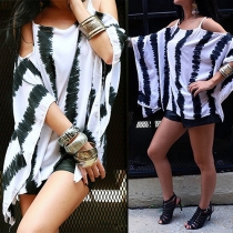 Sexy Off-shoulder Striped Printed Loose T-shirt