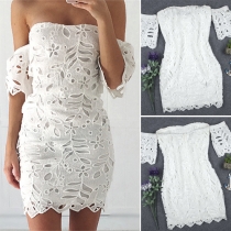 Sexy Off-shoulder Solid Color Slim Fit Lace Dress